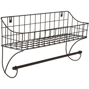Handdoekdrager met mand zwart 44x12x25 cm 6y4305