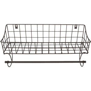 Handdoekdrager met mand zwart 44x12x25 cm 6y4305