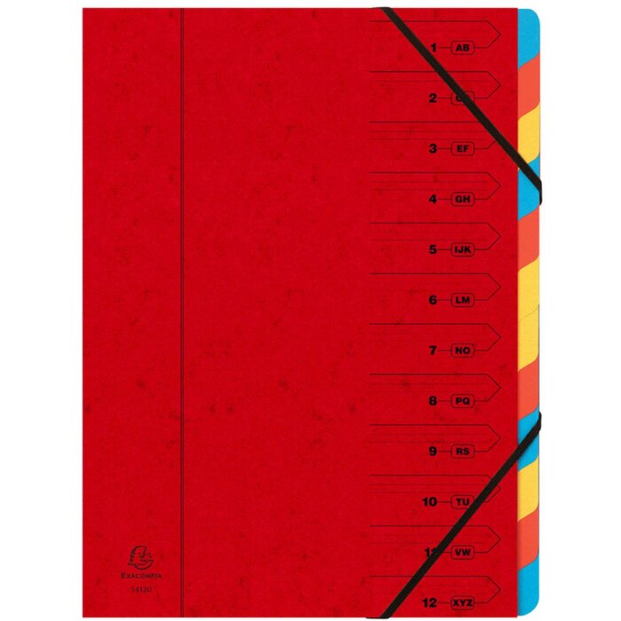 Exacompta Map Colorspan Karton met elastiek 12 vakken DIN A4 Rood