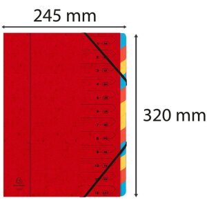 Exacompta Map Colorspan Karton met elastiek 12 vakken DIN A4 Rood