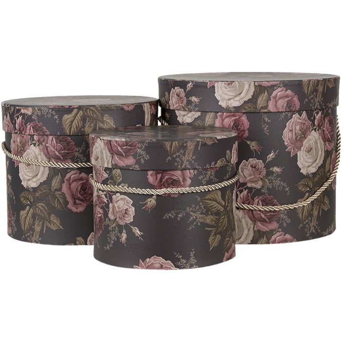 Clayre en Eef 65011 Hoedendoos Set van 3 Zwart ø 23x20 cm