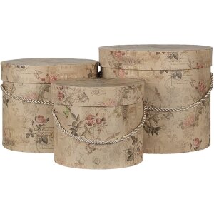 Clayre en Eef 65012 Hoedendoos Set van 3 Beige ø 23x20 cm