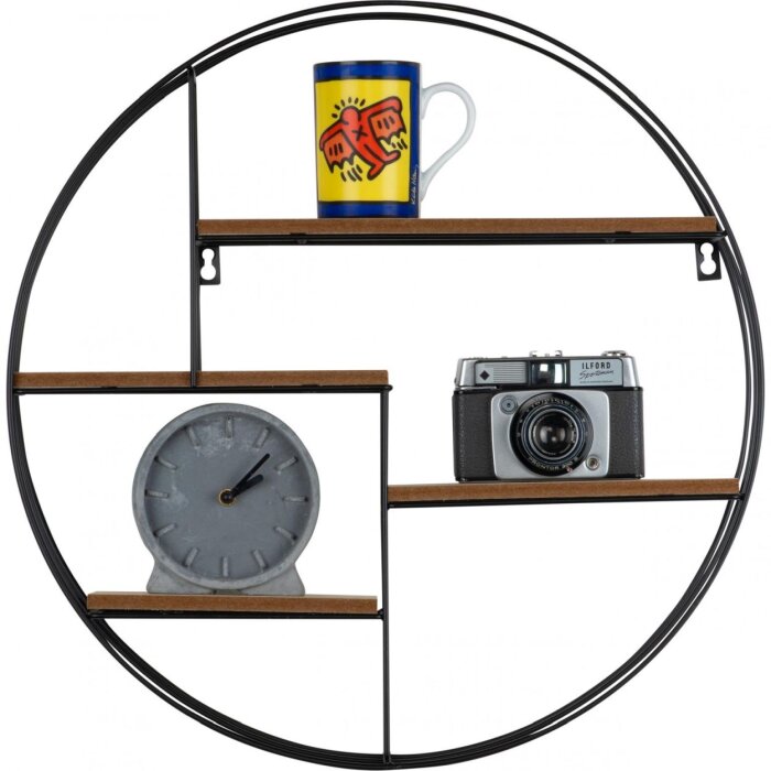 Henzo wandplank 50x50x10 cm rond metaal hout look eenvoudige montage