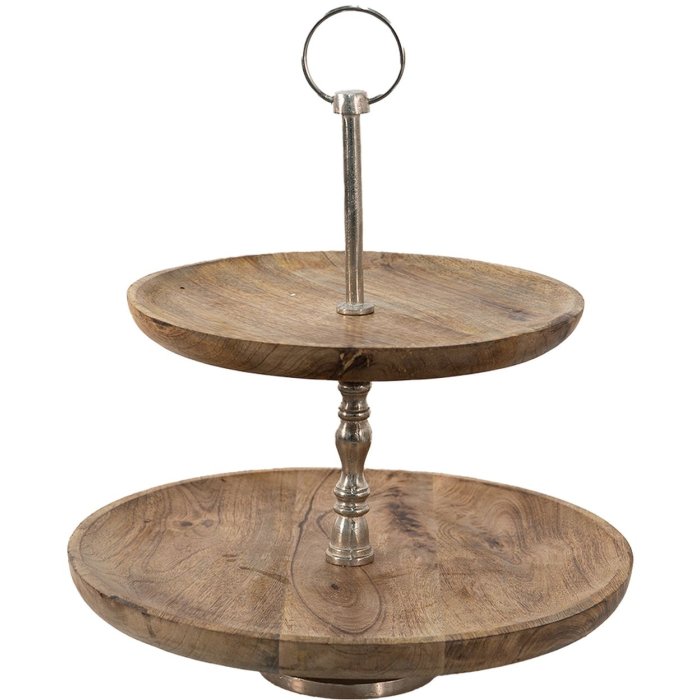 Clayre en Eef 6h2164 Etagere 2 traps Wit, Bruin ø 35x40 cm