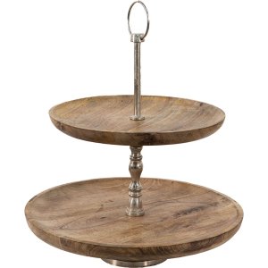 Clayre en Eef 6h2164 Etagere 2 traps Wit, Bruin ø 35x40 cm