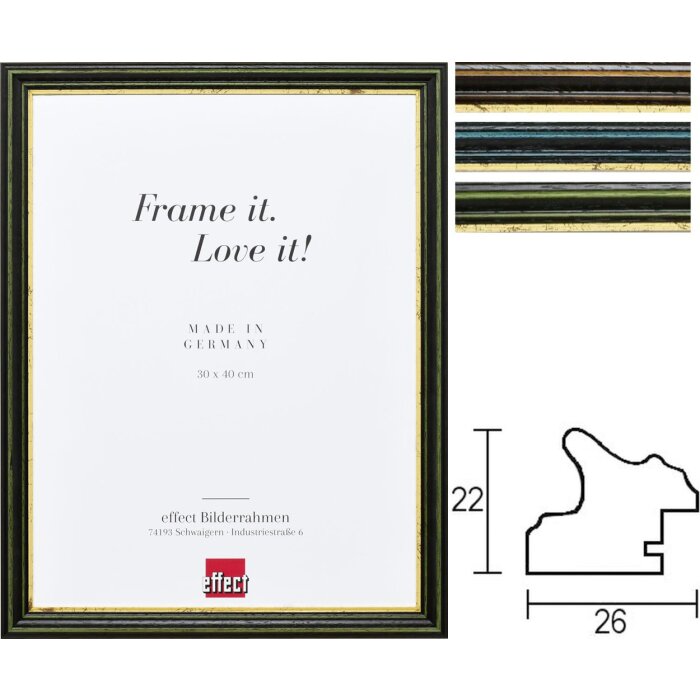 Effect houten lijst profiel 21 met gouden rand speciale afmetingen en glassoorten