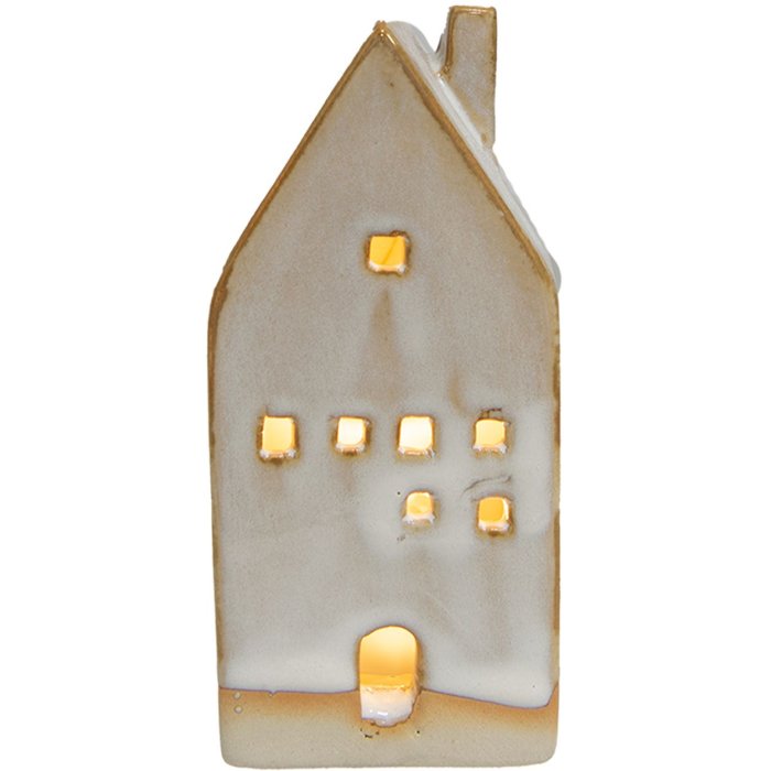 Clayre & Eef 6CE1506 Decoratiehuisje met LED 5x5x12 cm Beige