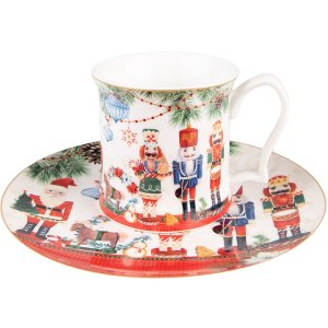 Clayre & Eef 6CEMU0131 Mok 13x9x9 cm - 414 ml Wit - Rood