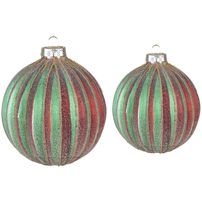 Clayre & Eef 6GL4115 Kerstbal Ø 10x10 - Ø 8x8 cm (Set van 2) Rood - Groen