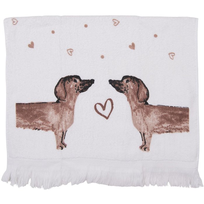 Clayre & Eef CTDHL2 Gastendoek Hond 40x66 cm Wit - Bruin