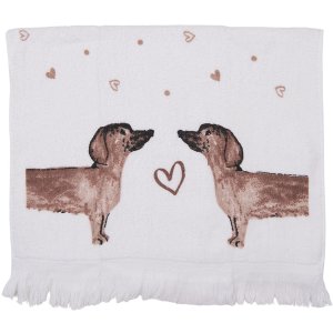 Clayre & Eef CTDHL2 Gastendoek Hond 40x66 cm Wit - Bruin