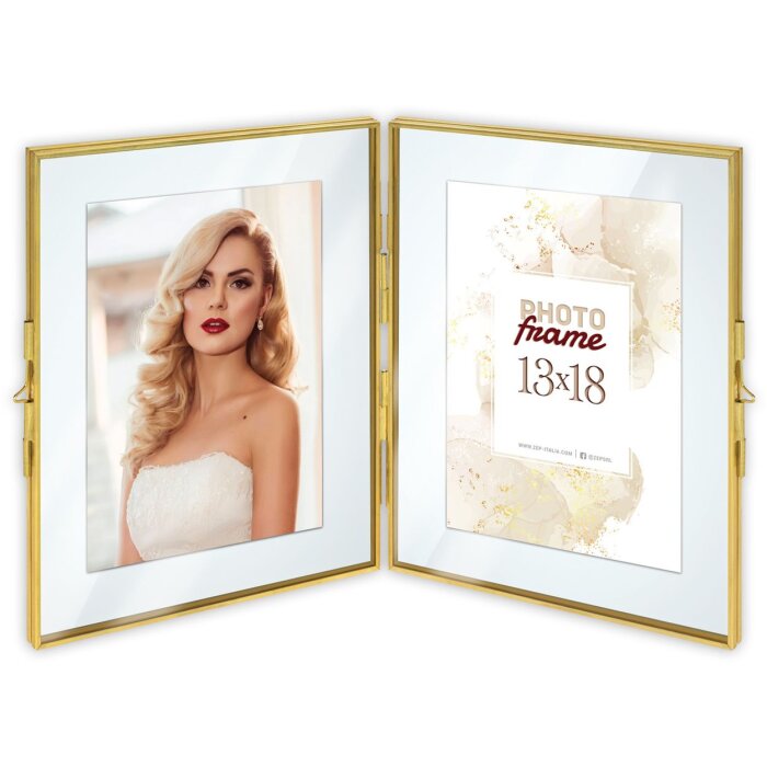 ZEP metalen dubbele lijst Brussel goud 2 fotos 10x15 cm (32,5x20 cm)