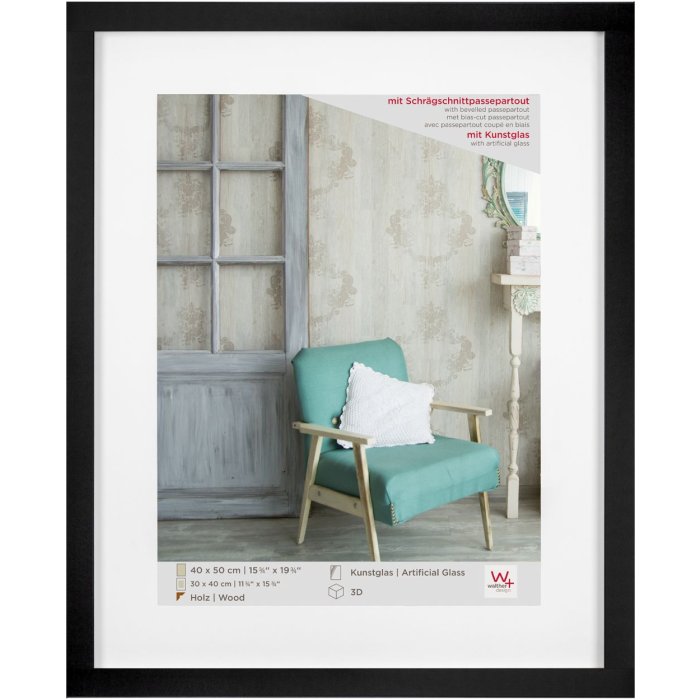 Walther Houten lijst Stockholm zwart 40x50 cm met passepartout acrylglas