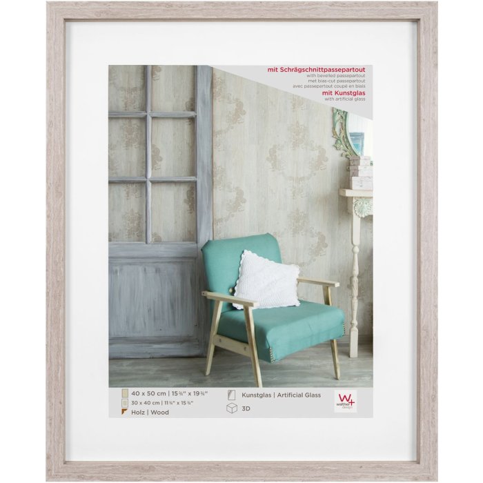 Walther Houten lijst Stockholm grijs 40x50 cm met passepartout acrylglas