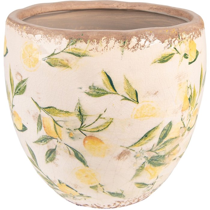Clayre & Eef 6CE1529L Bloempot Keramiek Geel Ø 19x19 cm Botanisch ontwerp