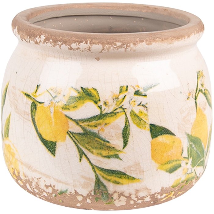 Clayre & Eef 6CE1535S Decoratie Bloempot Ø 12x9 cm Geel