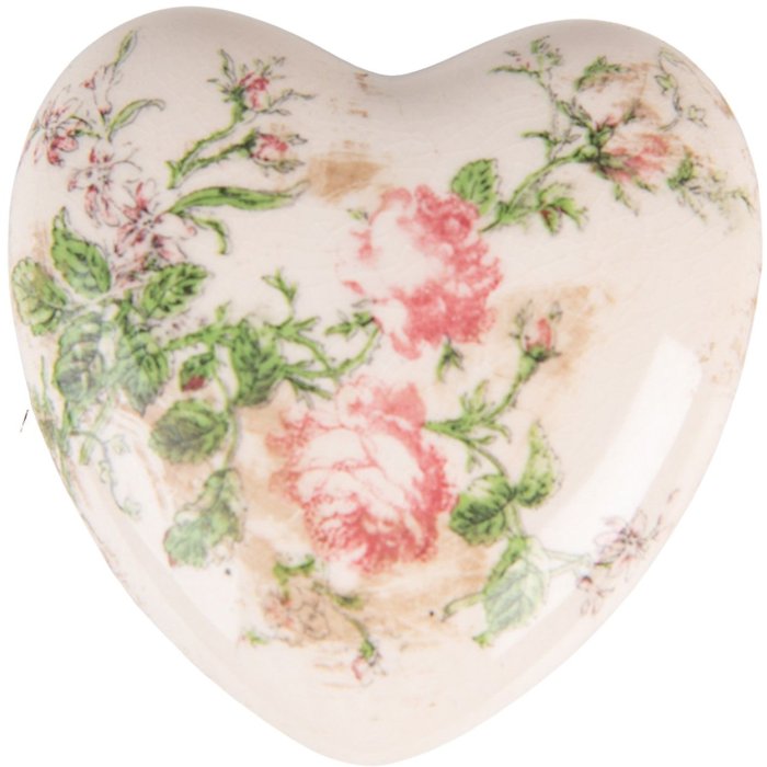 Clayre & Eef 6CE1542L Decoratie Hart 11x11x4 cm Roze - Beige