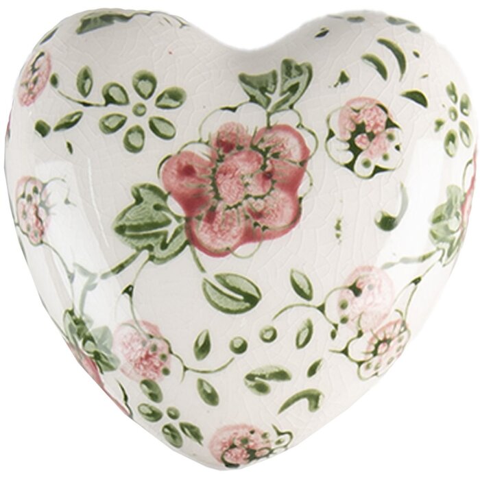 Clayre & Eef 6CE1565M Decoratie Hart Roze Beige 8x8x4 cm Keramiek Antiek