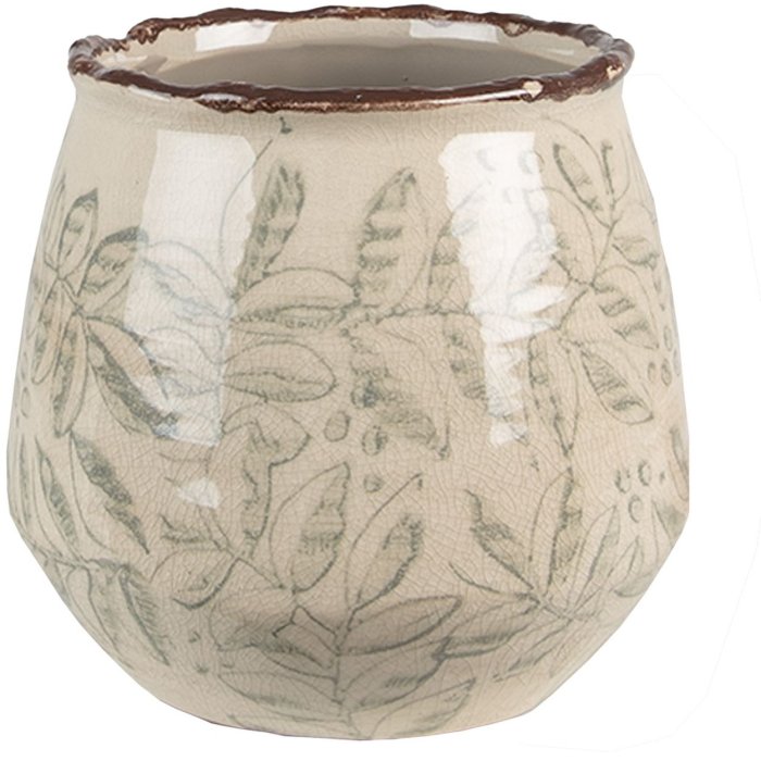 Clayre & Eef 6CE1577M Decoratie Bloempot Ø 14x13 cm Groen - Beige