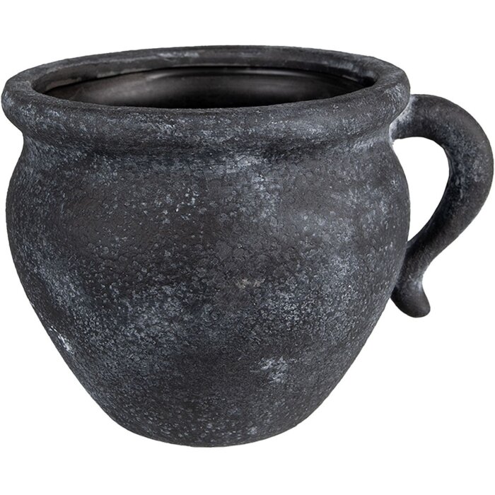 Clayre & Eef 6CE1580 Bloempot Grijs Keramiek 20x16x14 cm met Handvat
