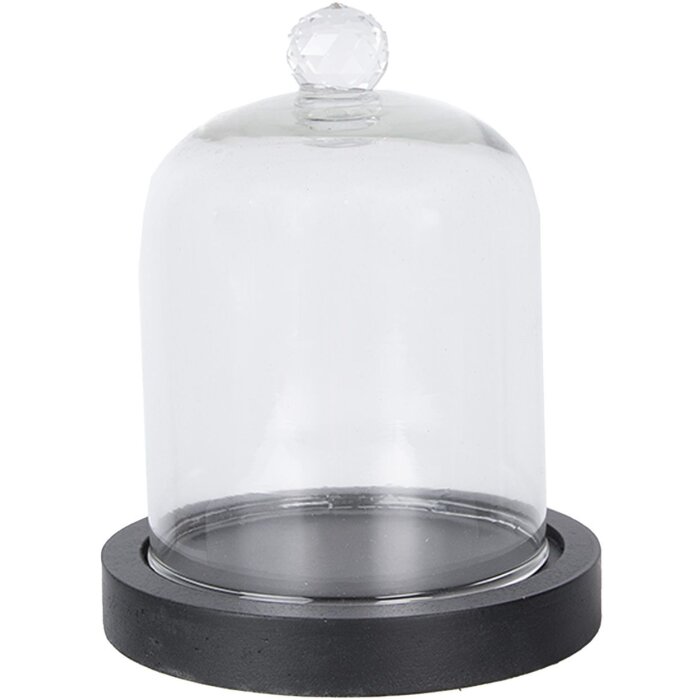 Clayre & Eef 6GL4038 Glazen bel Ø 10x14 cm Zwart Houten voet Rond