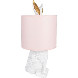 Clayre & Eef 6LMC0013WP Tafellamp Konijn Ø20x43 cm E27 60W Wit Roze