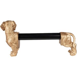 Clayre & Eef 6PR3637 Keukenrolhouder Hond Goud Zwart 46x15x21 cm