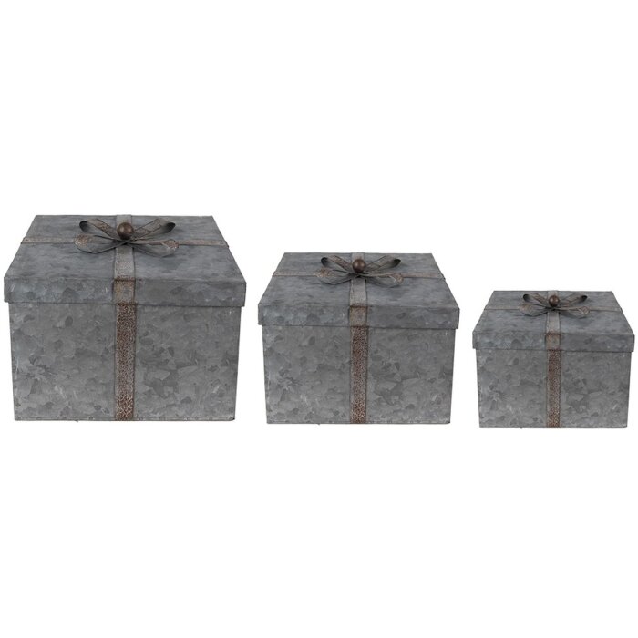 Clayre & Eef 6Y4891 Opbergdozen 24x24x18 - 20x20x15 - 16x16x12 cm Grijs