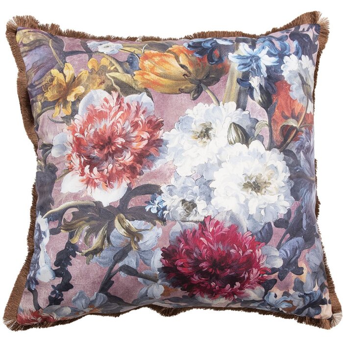 Clayre & Eef KG023.119 Kussen 45x45x4 cm Roze Wit Vierkant Barok Stijl