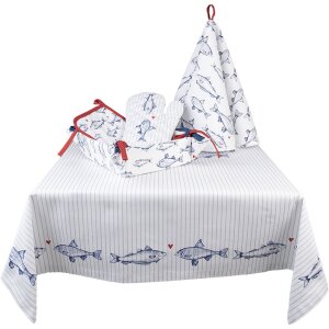 Clayre & Eef SSF05 Tafelkleed 150x250 cm Wit - Blauw Rechthoek