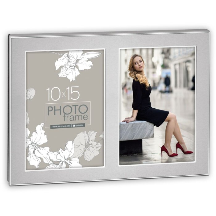 ZEP metalen dubbele lijst Olimpia zilver 2 fotos 10x15 cm
