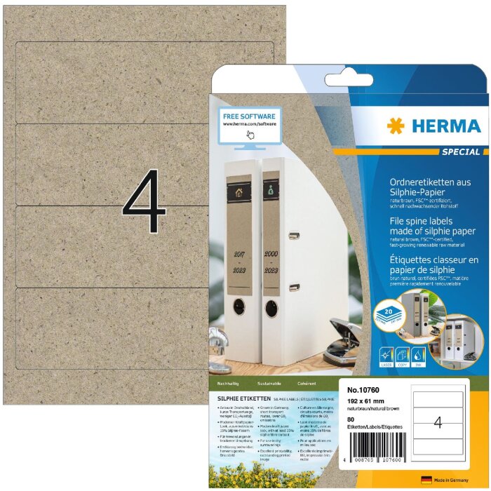 HERMA 10760 Mapetiketten 192 x 61 mm natuurlijk bruin permanent klevend 80 st.