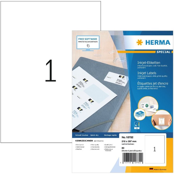 HERMA 10782 Inkjet etiketten A4 210x297 mm wit permanent klevend