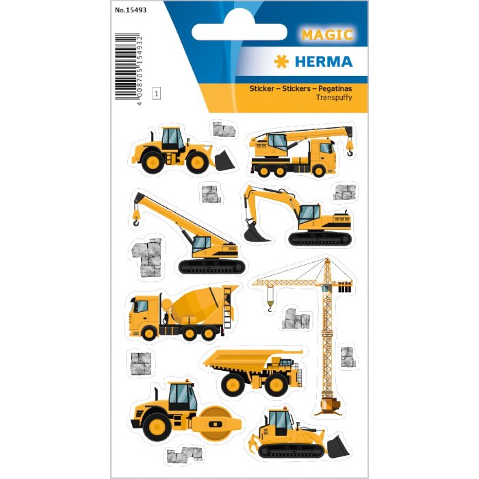 HERMA 15493 Magische Sticker Bouwplaats Voertuigen Transpuffy Set
