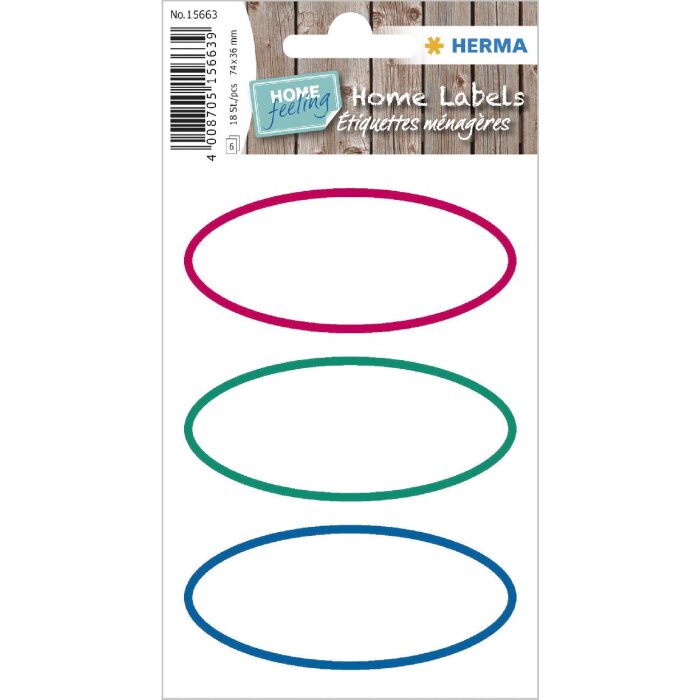HERMA 15663 huisetiketten driekleurig ovaal 76x35 mm 18 stuks