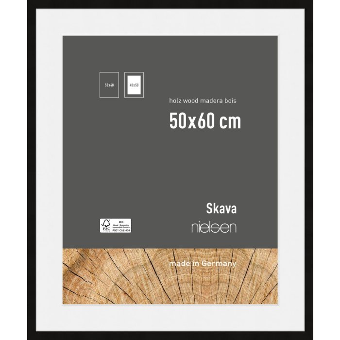 Nielsen houten fotolijst Skava zwart 50x60 cm met passe-partout