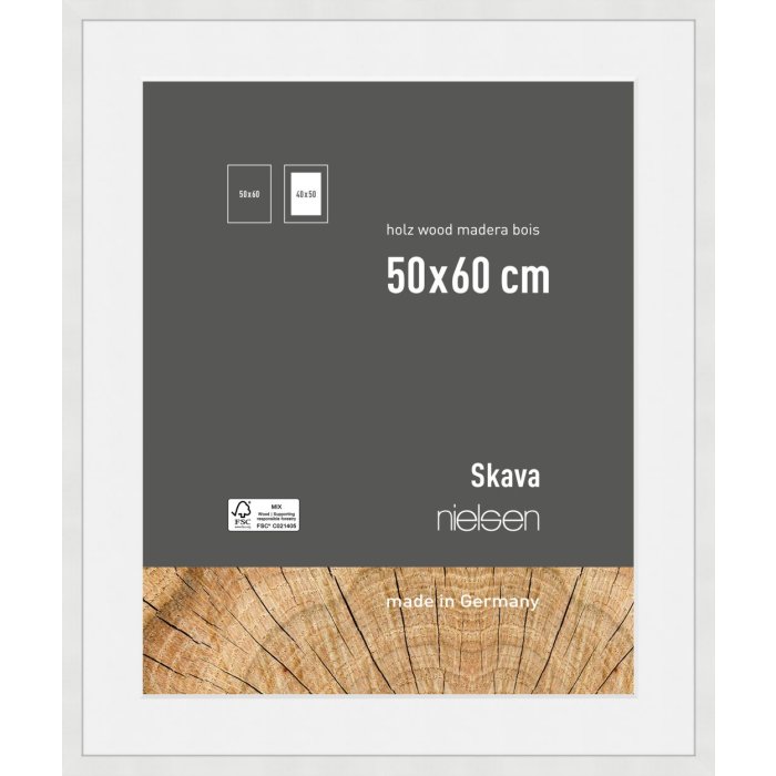 Nielsen houten fotolijst Skava Wit 50x60 cm met passe-partout 40x50 cm
