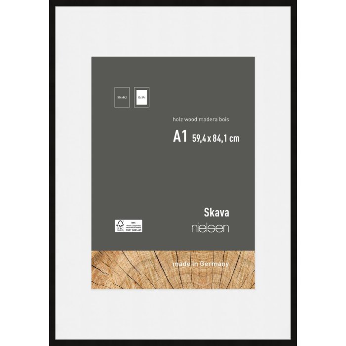 Nielsen Houten Fotolijst Skava zwart 59,4x84,1 cm met passepartout 42x59,4 cm