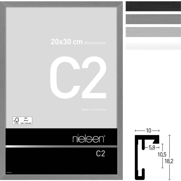 Nielsen C2 aluminium fotolijst acrylglas 21x29,7 cm tot 70x100 cm