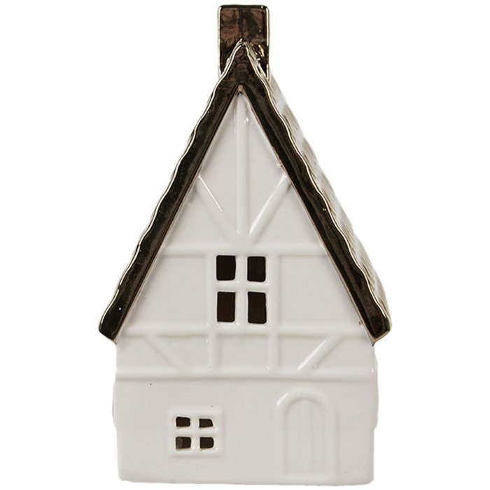 Clayre & Eef 6CE1597L Decoratiehuisje met LED Beige, Goudkleurig 10x8x16 cm