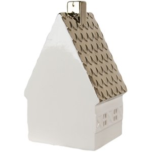 Clayre & Eef 6CE1597L Decoratiehuisje met LED Beige, Goudkleurig 10x8x16 cm