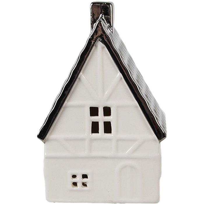 Clayre & Eef 6CE1597M Decoratiehuisje met LED Beige Zilverkleurig 8x7x12 cm
