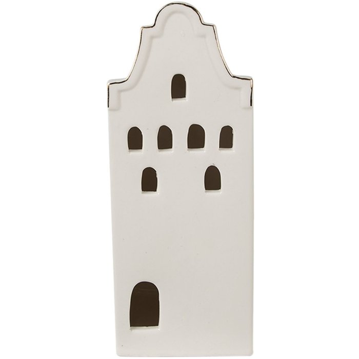 Clayre & Eef 6CE1599L Decoratiehuisje met LED Beige, Goudkleurig 8x8x20 cm
