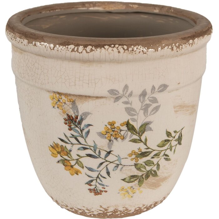 Clayre & Eef 6CE1607L Bloempot voor Binnen Beige Geel Ø 18x17 cm