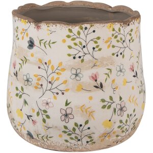 Clayre & Eef 6CE1610M Bloempot Beige Geel Ø 18x16 cm Keramiek Landelijke Stijl