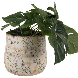 Clayre & Eef 6CE1610M Bloempot Beige Geel Ø 18x16 cm Keramiek Landelijke Stijl