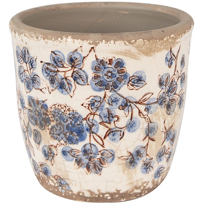 Clayre & Eef 6CE1619XS Bloempot voor Binnen Beige Blauw Ø 11x10 cm