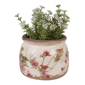 Clayre & Eef 6CE1628S Bloempot keramiek beige roze...