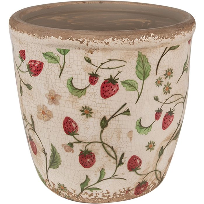 Clayre & Eef 6CE1631L Bloempot Beige Rood Ø 16x16 cm Landelijke stijl