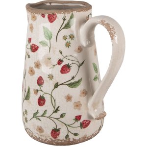Clayre & Eef 6CE1633L Sierkan Beige Rood Keramiek 21x15x23 cm Landelijke stijl